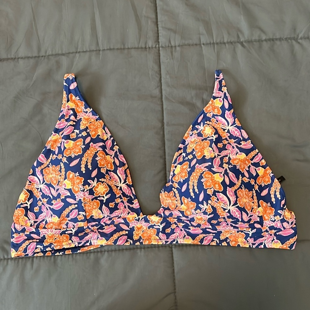 JCrew Plunge Bikini Top Painted Block Print Size 2X NWT